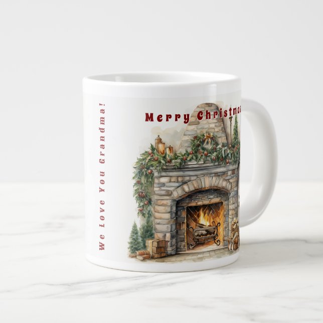 Beautiful Fireplace Christmas Candles Holly Wreath Large Coffee Mug (Front Right)