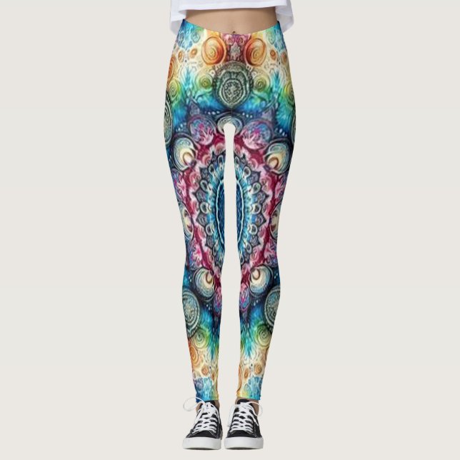 Beautiful Fitted Psychedelic Circles Leggings  (Front)