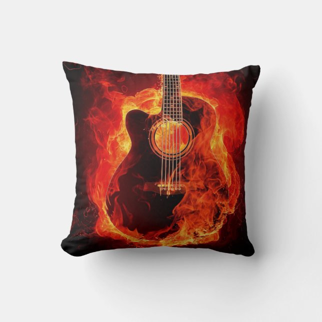 Beautiful Flaming Guitar Image Throw Pillow (Front)
