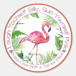 Beautiful Flamingo and Palms Fun Saying Classic Round Sticker