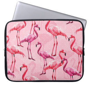 Beautiful Flamingo Bird Pink Seamless Pattern illu Laptop Sleeve