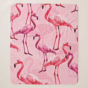 Beautiful Flamingo Bird Pink Seamless Pattern illu Sherpa Blanket