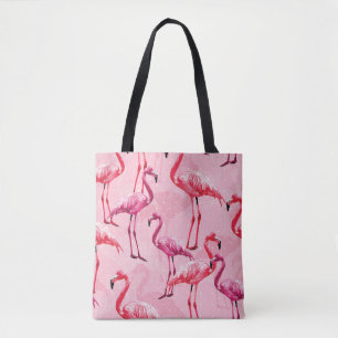 Beautiful Flamingo Bird Pink Seamless Pattern illu Tote Bag