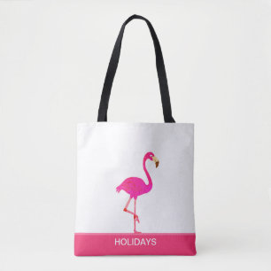 Beautiful Flamingo on Pink and White Tote Bag