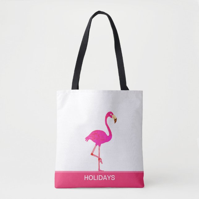 Beautiful Flamingo on Pink and White Tote Bag (Front)