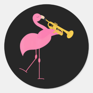 Beautiful Flamingo Playing Trumpet Musician Classic Round Sticker