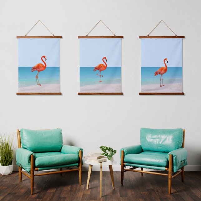 Beautiful Flamingos on the Beach Hanging Tapestry (Living Room)
