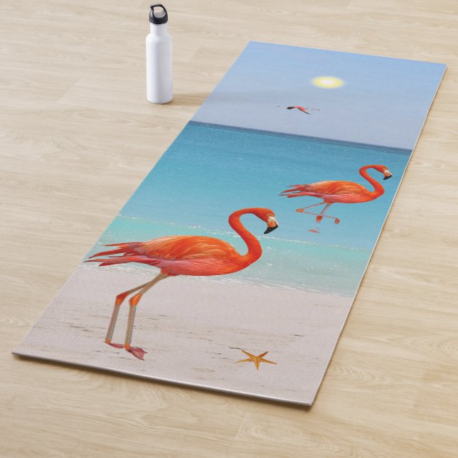 Beautiful Flamingos on the Beach Yoga Mat (In Situ)