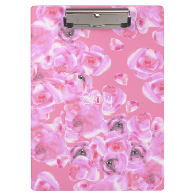 Beautiful Floating Pink Roses Personalized Clipboard (Front)