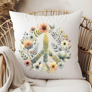 Beautiful Floral 70s Retro  Peace Sign Throw Pillow