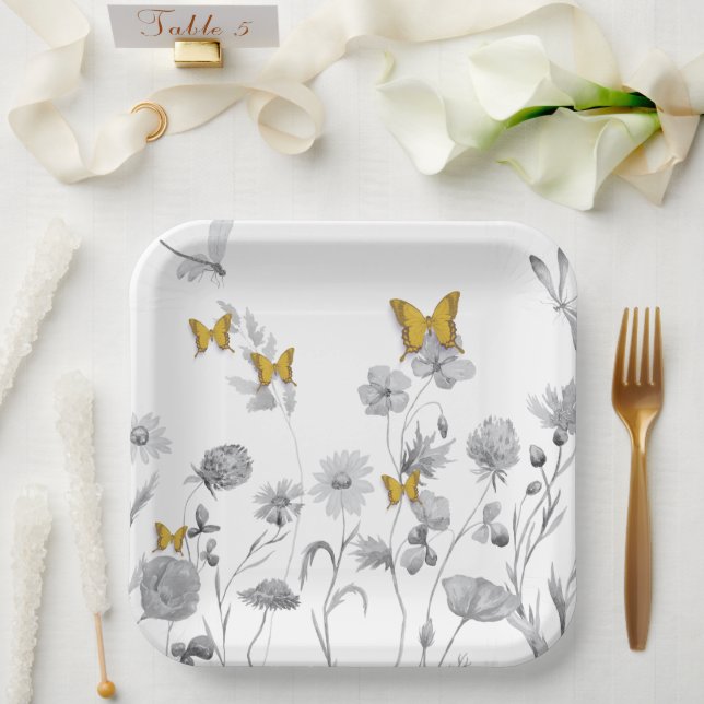 Beautiful floral and butterfly  paper plate (Wedding)