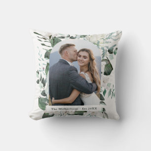 Beautiful Floral and Greenery Photo Arch Wedding Throw Pillow