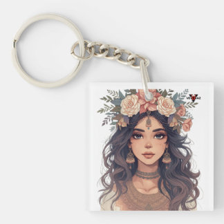 Beautiful Floral Anime Girl – Soft Pastel Aesthe Keychain
