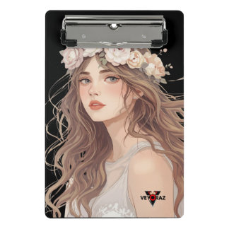 Beautiful Floral Anime Girl – Soft Pastel Aesthe Mini Clipboard