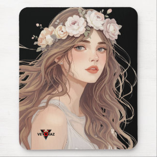 Beautiful Floral Anime Girl – Soft Pastel Aesthe Mouse Pad