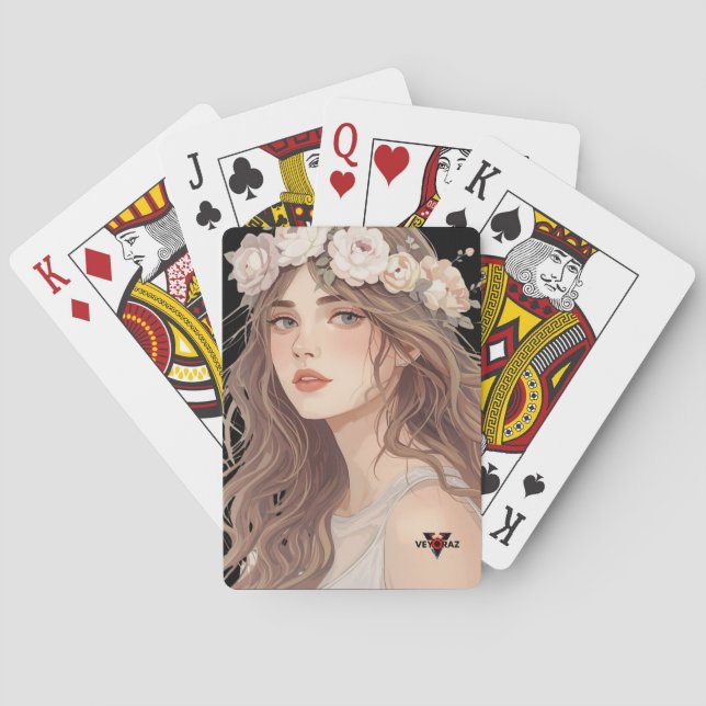 Beautiful Floral Anime Girl – Soft Pastel Aesthe Playing Cards (Back)
