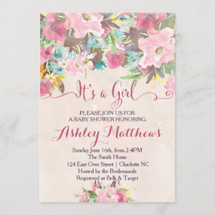Beautiful Floral Baby Shower Invitation, Baby Invitation