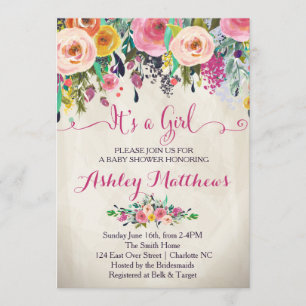 Beautiful Floral Baby Shower Invitation, Baby Invitation