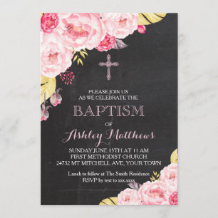 Beautiful Floral Baptism Invitation, Baby Invitation
