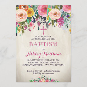 Beautiful Floral Baptism Invitation, Baby Invitation