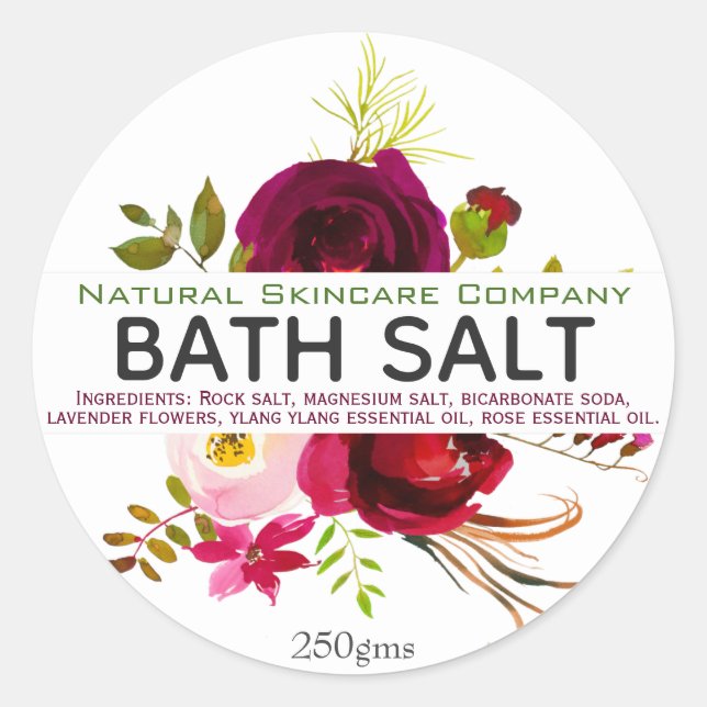 Beautiful Floral Bath Salt Classic Round Sticker (Front)