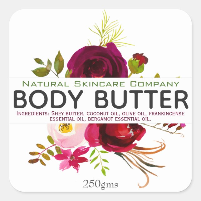 Beautiful Floral Body Butter Square Sticker (Front)