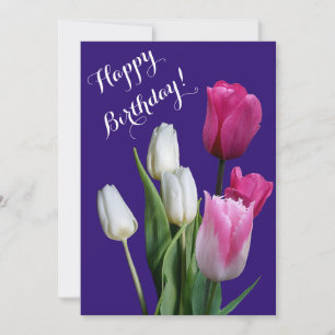 Beautiful floral boho white pink tulips birthday holiday card