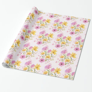 Beautiful Floral Bouquet Pinks Yellows Watercolor Wrapping Paper