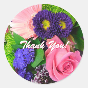 Beautiful Floral Bouquet, Thank You! Classic Round Sticker