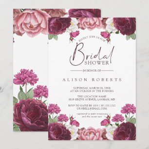Beautiful Floral Burgundy Bridal Shower Invitation