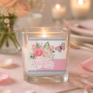 Beautiful Floral & Butterfly Valentine's Day Square Sticker