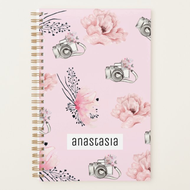 Beautiful Floral Camera Light Pink Planner (Front)