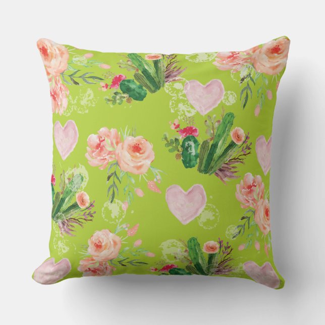 Beautiful Floral chick Cactus Throw Pillow (Front)