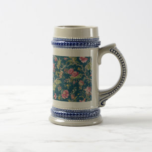 Beautiful Floral Colourful Flowers Blue Background Beer Stein
