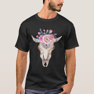Beautiful Floral Cow Skull Boho Art T-Shirt