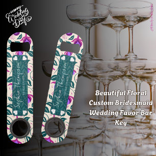 Beautiful Floral Custom Bridesmaid Wedding Favour Bar Key