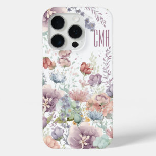 Beautiful Floral   DIY Monogram iPhone 15 Pro Case