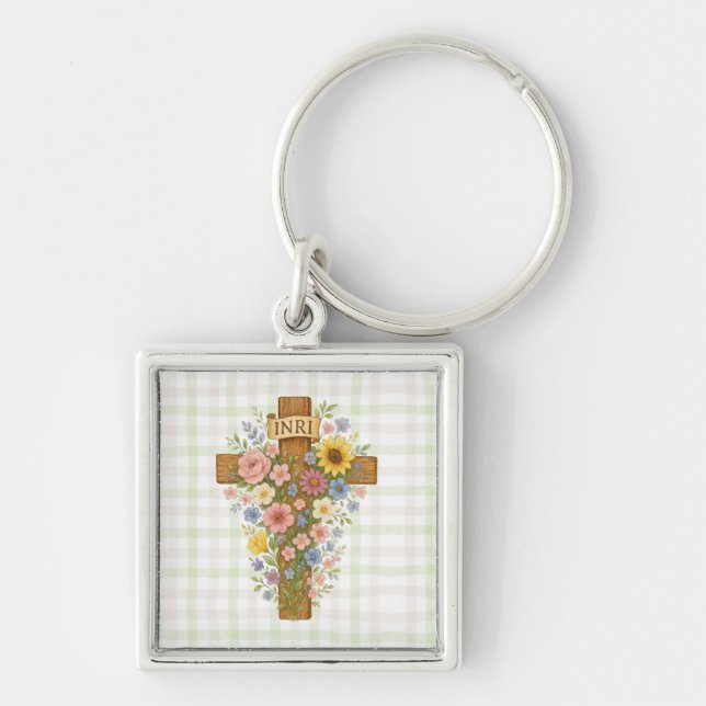 Beautiful floral Easter cross Keychain (Front)