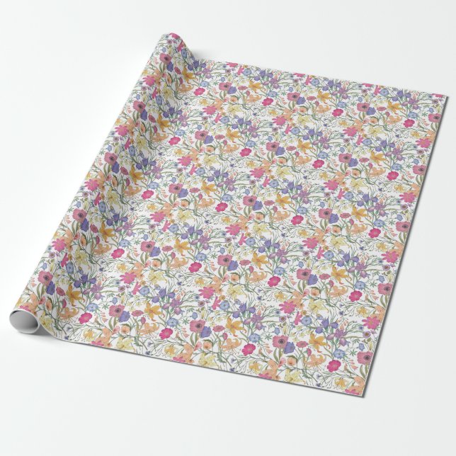 Beautiful Floral Field Vintage Illustration Wrapping Paper (Unrolled)