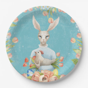 Beautiful Floral Flowers Animal Easter Bunny Paper Plate