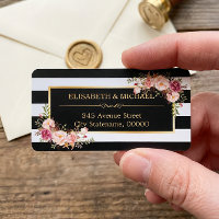 Beautiful Floral Gold Decor Black White Stripes