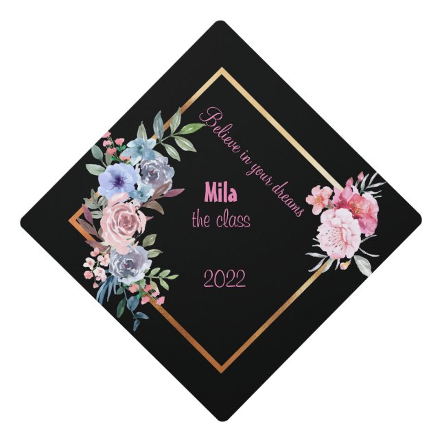 Beautiful floral graduation cap topper (Front)