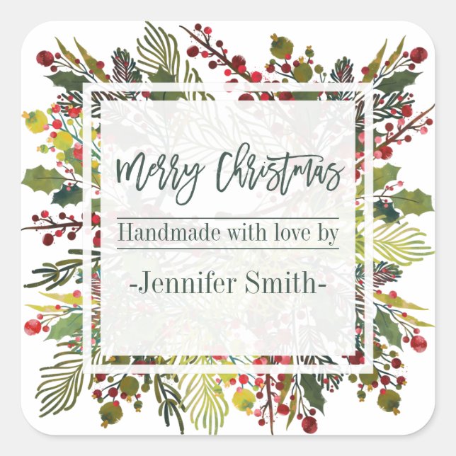 Beautiful Floral Handmade With Love Square Sticker (Front)