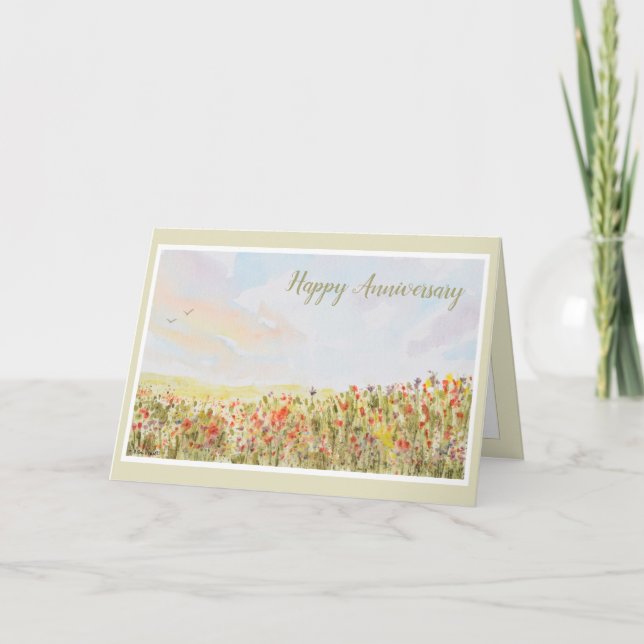 Beautiful Floral Happy Anniversary Card (Front)