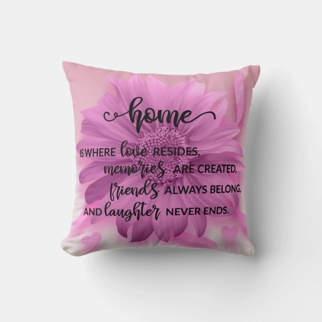 Beautiful Floral HOME IS WHERE... Throw Pillow (Front)