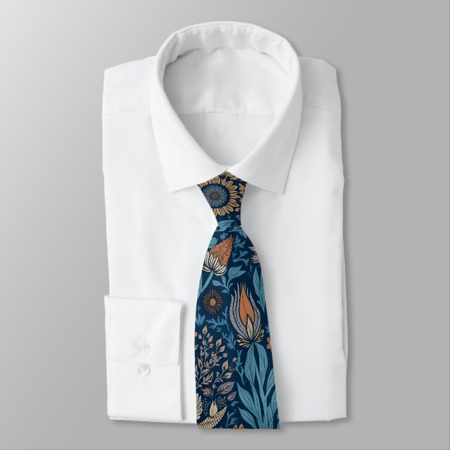 Beautiful Floral in Blue and Beige Tie (Tied)