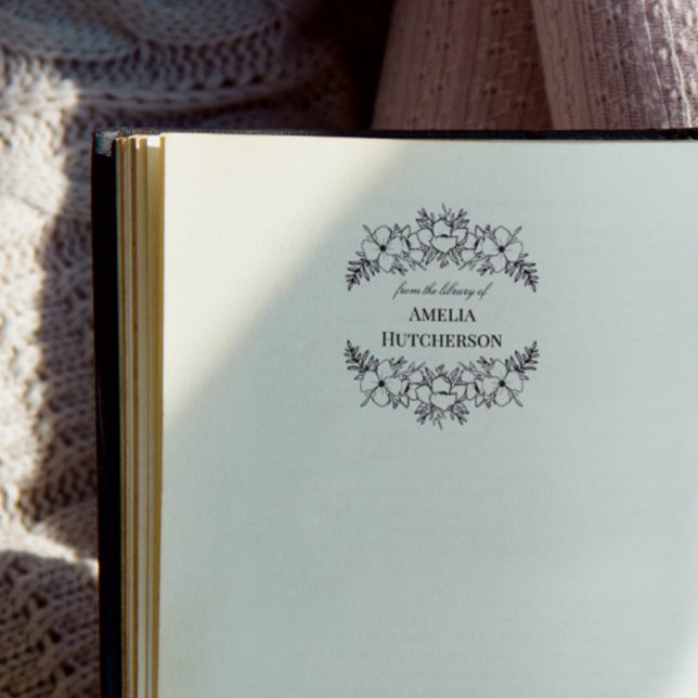 Beautiful Floral Line Art Book Plate Self-inking Stamp (Creator Uploaded)