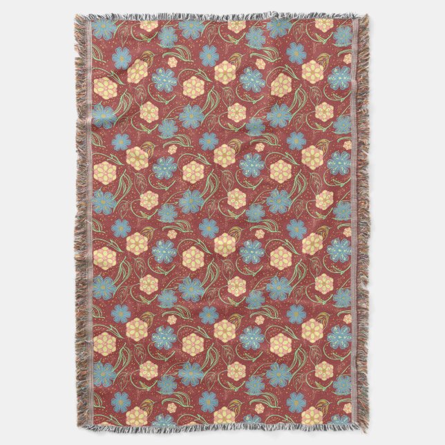 Beautiful floral modern pattern - red throw blanket (Front Vertical)