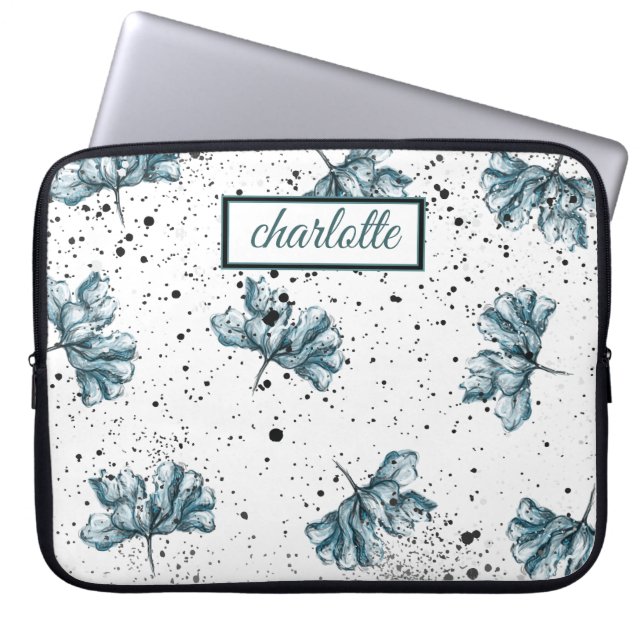 Beautiful Floral Monogram Grunge Laptop Sleeve (Front)
