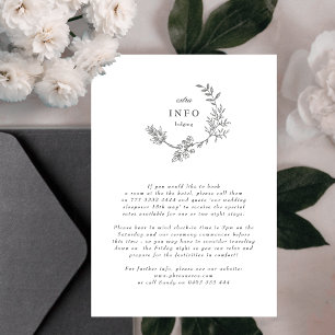 Beautiful Floral Monogram Sketched Wreath Wedding Enclosure Card